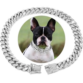 HIAOCEEY Silver Dog Chain Diamond Cuban Collars Walking Silver Metal Chain Collar with Design Secure Buckle,Pet Cuban Crystal Jewelry Collar Necklace Accessories for Dogs Cats(Silver,26inch)