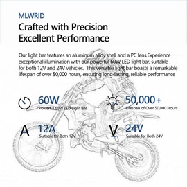 MLWRID Light Bar Kit,60W Universal Dirt Bike Light Bar Compatible for Honda CRF110 CRF250R CRF450R for Yamaha TTR110 YZ125 for Suzuki RM85 for Kawasaki KLX110 KX250F KX450 Fit Most 7/8”Handlebars