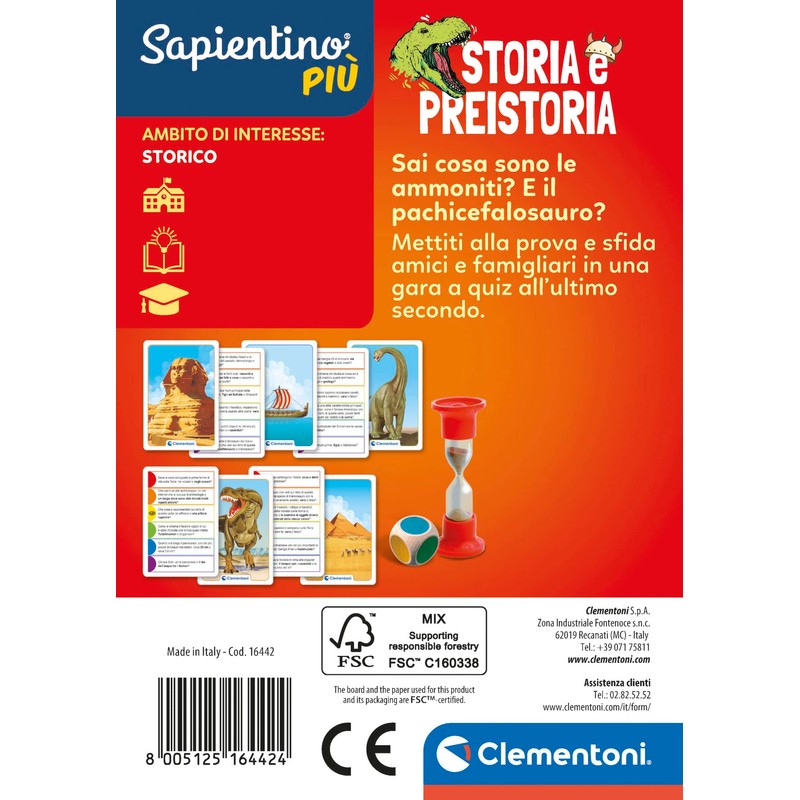 Clementoni 16442 Sapientino Plus Head Prehistory Learning Game 6 Years,