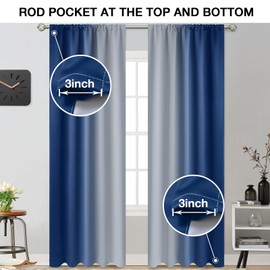 Yakamok Greyish White and Royal Blue Ombre Curtains, Light Blocking Gradient Color Curtains, Room Darkening Thermal Insulated Rod Pocket Window Drapes for Living Room/Bedroom, 52W x 84L Inch