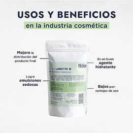 HEBBE - Cera Lanette N 1 kg | Mejora Distribución de Producto | Crea Emulsiones Sedosas | Buen Agente Hidratante | Uso en Bajas Concentraciones | Cont