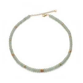 Aleasha Aventurine Jade Chain 4 mm Green Stone Boho Choker Women's Gold Stainless Steel Necklace Handmade Jewellery 45 cm Adjustable, Gemstone, Aventurine