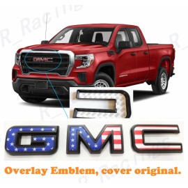 Auto Front Blue Red USA Flag Emblem Overlay 2019-2025 GMC Sierra 1500 2500HD 3500HD
