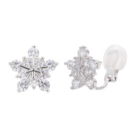 SELOVO Snowflake Cubic Zirconia Clip on Stud Earrings for Women Silver Tone