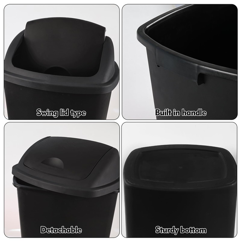 Gloreen 70 L Swing Top Lid Garbage Bins, Black, 4