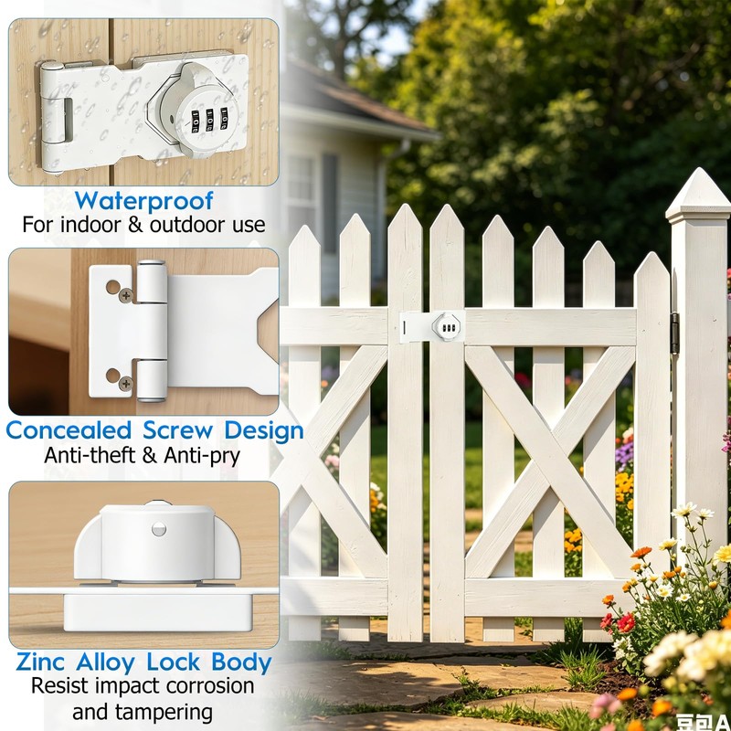 3-Digit Combination Cabinet Locks for Double Sliding Bifold Doors White