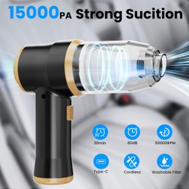 BELIBUY Mini Car Vacuum 15000Pa Portable Cordless Handheld Vacuum Cleaner and Air Duster with 2 Filter for Car, Sofa, Office, Pet, Home