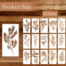 LLOUSSAK 24Pcs Flower Stencils for Painting, Leaf Stencil for Flower Leaf Crafts, Plant Painting Stencils for Crafts Reusable Art Wood Wall Door Canvas Home Decor(5.9" x 2.95")