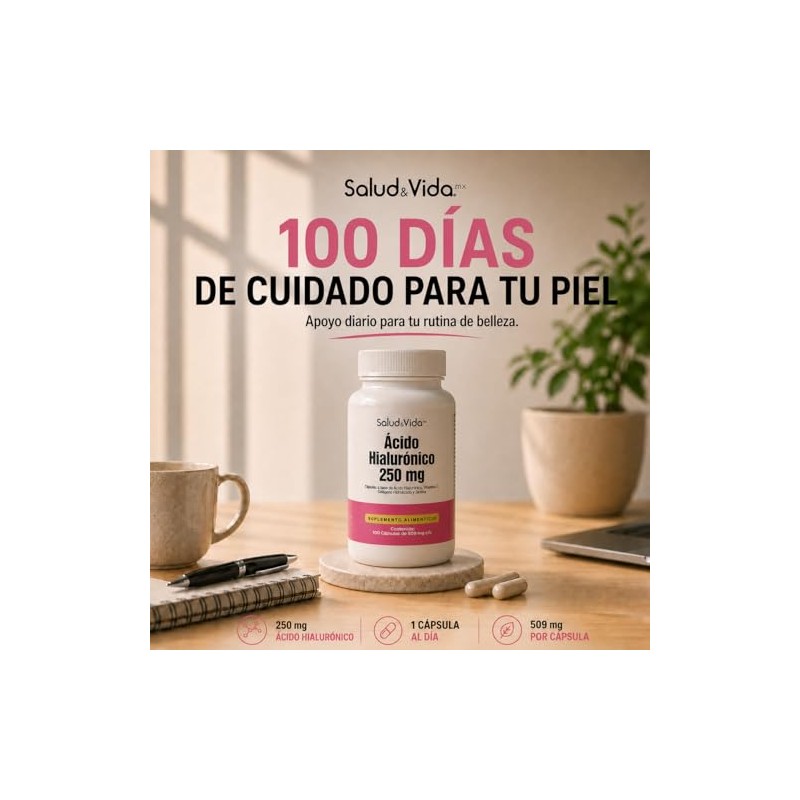 Ácido Hialurónico 250 Vitamina Colágeno Biotina 100 Cápsulas Salud Vida