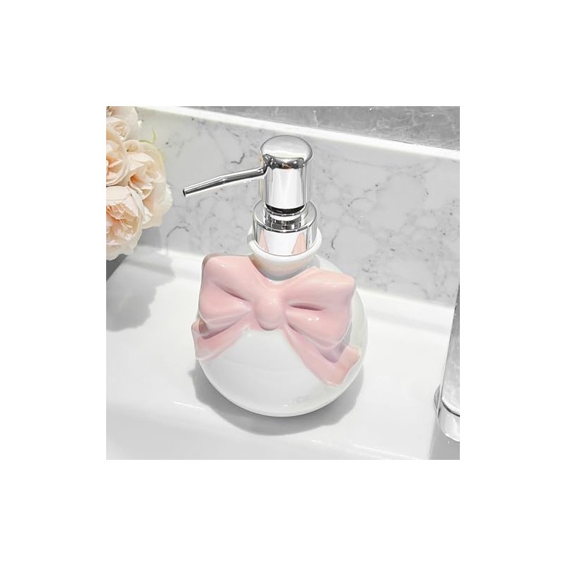 Hosoncovy Bow Ceramic Liquid Soap Dispenser with Pump,Round Pump Bottle