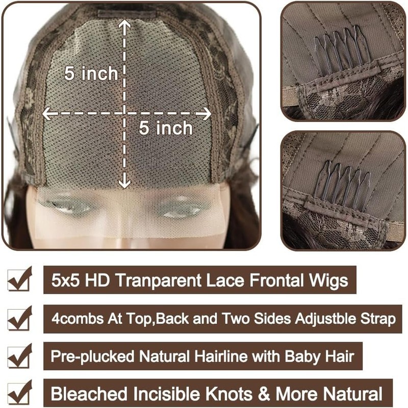 DÉBUT Reddish Brown Glueless Wigs Human Hair Pre Plucked Body