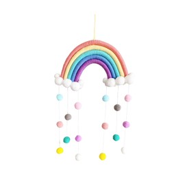 Andiker Rainbow Tapestry Clouds, Hand-Woven 5 Strands Hanging Decoration with Colorful Pom-Pom Balls Wall Hanging Photo Prop Rainbow Macrame Wall Ornaments for Kids Room Nursery Room Decor(Cloud)