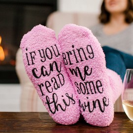 Livole Wine Socks Gifts, Christmas Fluffy Socks Womens, If You Can Read This Bring Me Some Wine, Funny Cupcake Socks for Women, Wife, Friends, Christmas Presents for Her, Women, Ladies, Mum, Sister