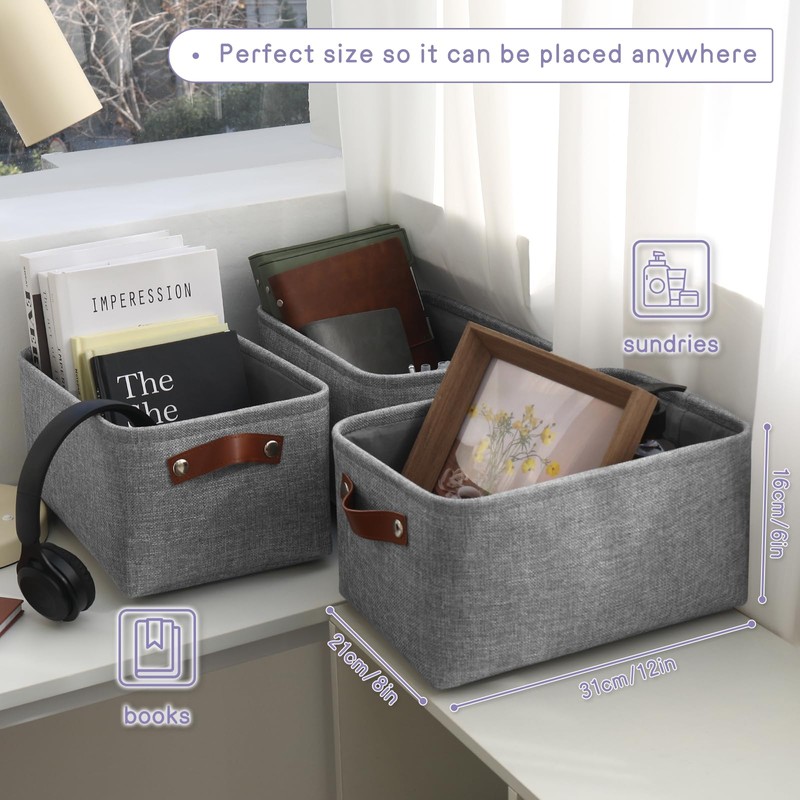 Patvingot Linen Canvas Storage Baskets - Foldable Fabric Boxes with