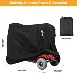 Waterproof Mobility Scooter Cover, Black Waterproof Material Protect Your Wheelchair and Scooter from Rain, Hail Dust, Snow, Sleet and Sun,indoor use