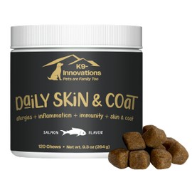 K9-Innovations - Daily Skin & Coat Dog Chews Salmon Flavor - Reduce Itching & Paw Chewing, Omega 3 & VIT C for Skin Health - 1-4 Month Supply (120qty)