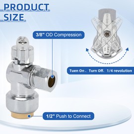 12PCS Angle Stop Valve Push to Connect,1/2 x 3/8 Inch Water Shut Off Valve Made of No lead Brass, 1/2 x 3/8 Inch Compression Push Fit Angle Stop Valve