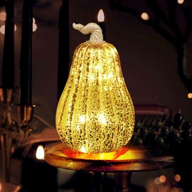 YIYA Mercury Glass Pumpkins Decor 7.5 Inches Gold Pumpkin Decorations Fake Pumpkin Statues for Fall Tabletop Decorating Autumn Thanksgiving Home Indoor Decor