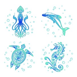 GORGECRAFT 4PCS 6.3”Sea Turtles Window Clings Static Sea Animal Glass Decals Beach Shark Octopus Seahorse Sliding Door Stickers Underwater Ocean Tropical Bathroom Film for Prevent Bird Pets Strikes