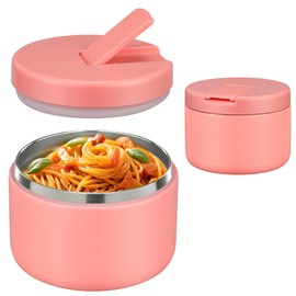 Pawtong 12oz Insulated Vacuum Food Jar with Buckle Lid Wide Mouth Soup Thermo for Hot Food Kids Leakproof Stainless Steel Lunch Container- Pink- 1Pack