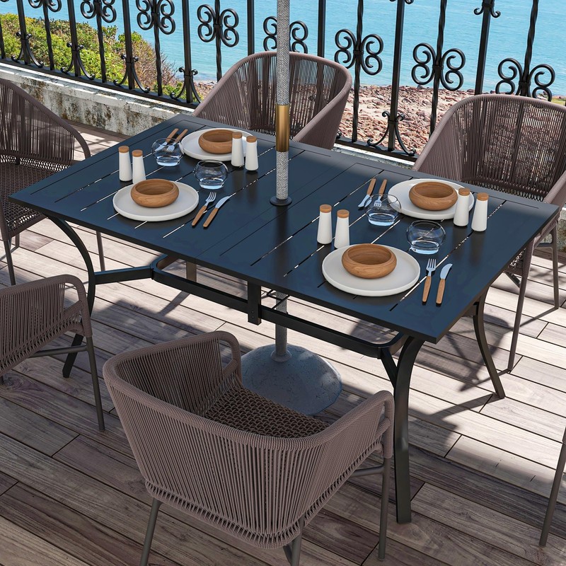 Outsunny Rectangle Outdoor Dining Table for 6 People, Steel Rectangular