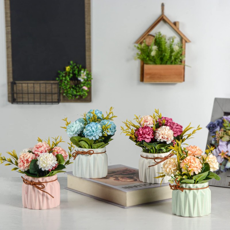 Artificial Flower Plants – Mini Fake Hydrangea Flowers in Pot