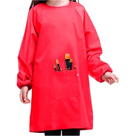 MESU Art Smock for Kids Colorful Painting Smock Children Artist Smock Waterproof Smock Full Coverage Long Sleeve Smock with Pocket Red 3XL