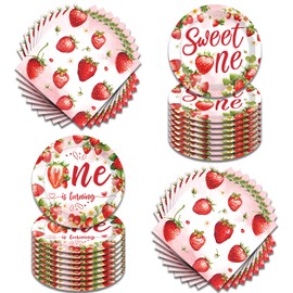 Generic 40Pcs Sweet One Strawberry Birthday Party Supplies - 20 Guests, Red Strawberry Plates & Napkins for Baby Shower or Birthday Party Decorations