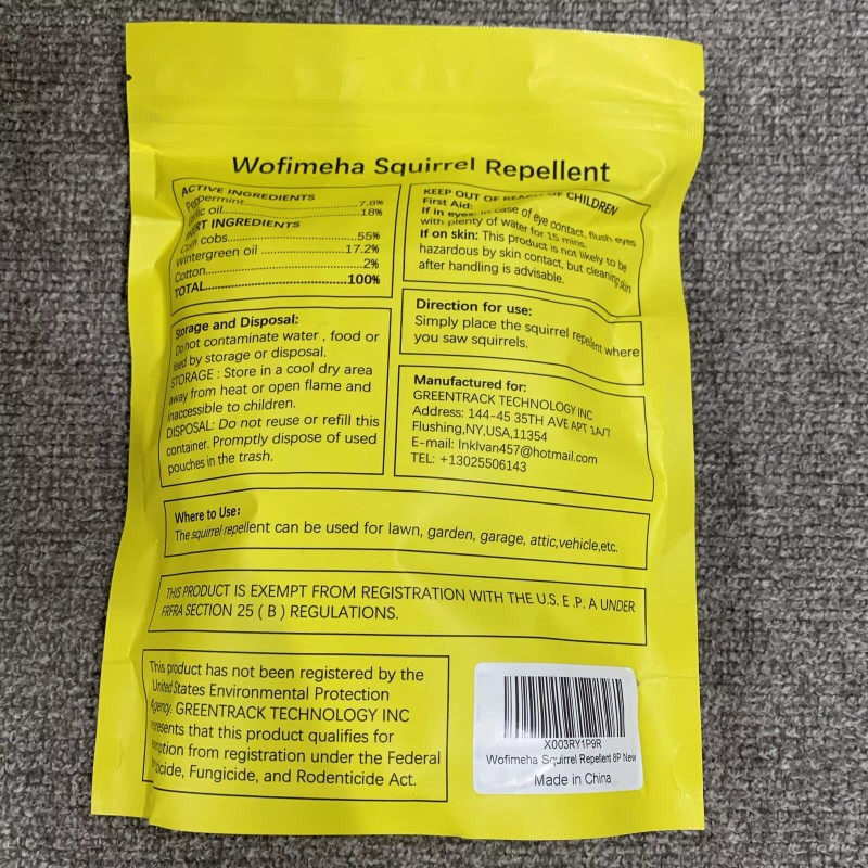 Wofimeha Squirrel Chipmunks Rodent Natural Deterrent Indoor/outdoor 8 Pack.