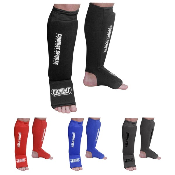 Combat Sports Shin & Instep Padded Guards, Elastic, Impact-Absorbing Shin