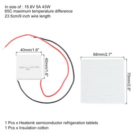 sourcing map TEC1-12705 Semiconductor Refrigeration Tablets 15.8V 5A 43W Heatsink Thermoelectric Cooler Cooling Plate Module 40x40mm