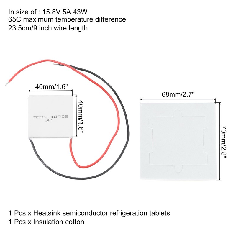 sourcing map TEC1-12705 Semiconductor Refrigeration Tablets 15.8V 5A 43W Heatsink