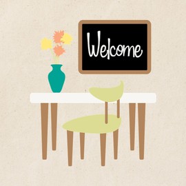 CafePress Kitchen Table Chair Chalkboard Flower Vase Welcom Reusable Natural Beige Canvas Shopping Bag