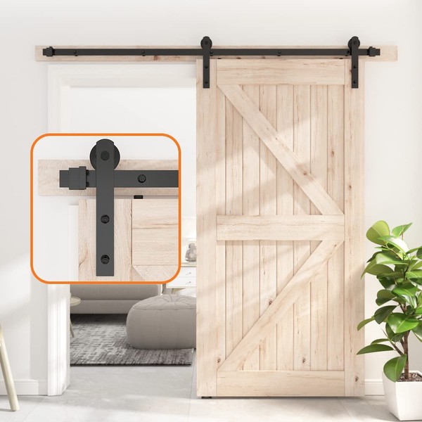 SKYSEN 6FT Sliding barn Door Hardware kit, Barn Door Track, 1/4” Thick Material- 4FT-13FT Available- Combinaton Track- Smooth and Quiet- Easy to Install- Black (I Shape-5)