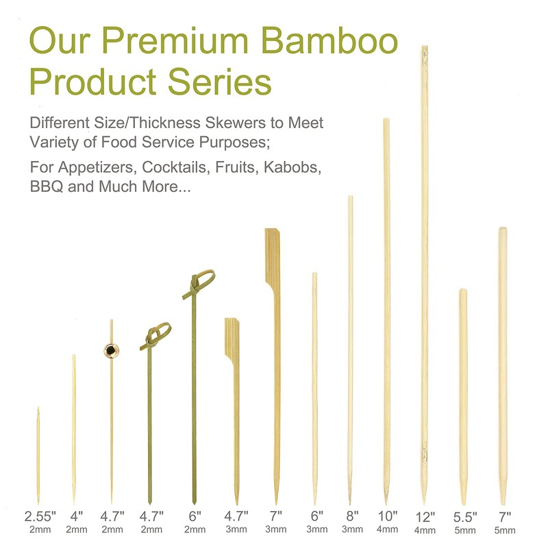 Minisland Premium 7 Inch Bamboo Skewers 5mm Thick Long Semi-point