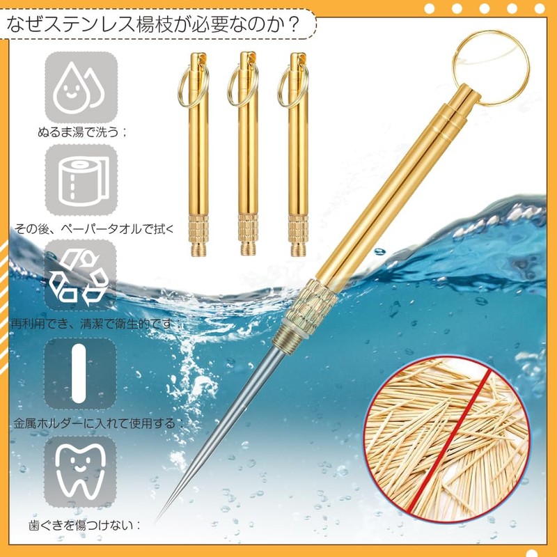 Metal Toothpick, Telescopic Toothpick, Set of 3, Outdoor Equipment, Waterproof,