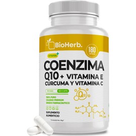 Coenzima Q10 + Vitamina E, C y Curcuma 100% Puro (180 Capsulas de 500mg) - [Potente Formulacion] | Mejora Rendimiento | Calidad Suprema | Grado Farmaceutico| Para 180 Dias | CoQ10 - Ubiquinona -Ubidecarenona - BioHerb