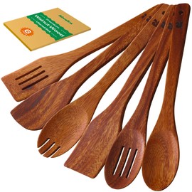 Riveira Walnut Wooden Spoons for Cooking Set of 6 – Natural Walnut Wooden Cooking Utensils, Wooden Spatula, Wooden Spoon - Premium Quality Wooden Utensil Set for Non-Toxic Cooking