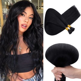 SLEEKALON I Tip Human Hair Extension 20 Inch Pre Bonded Fusion Hair Extension Stick Tip Jet Black Itips Remy Hair Extensions,50g/100 Strands #01 Jet Black