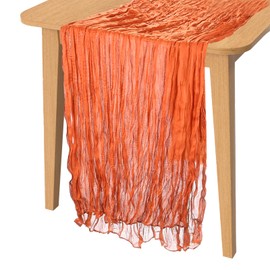 PATIKIL 14 Ft Cheesecloth Table Runner Rustic Gauze Terracotta Cheese Cloth Table Runner with Wrinkled for Bohemian Wedding Party Bridal Shower Table Decoration, Orange