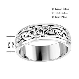 US Jewels Men's 925 Sterling Silver Irish Celtic Knot Wedding Spinner Ring Band, 8.5