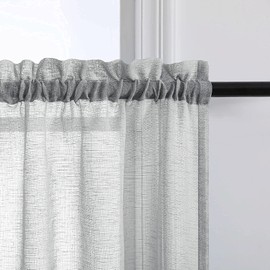 Light Gray Sheer Tier Curtains 24 Inch Length for Kitchen 2 Panel Rod Pocket Semi Transparent Short Bathroom Window Curtain Linen Look Cafe Curtains for Door Window Classroom 30x24 Long Silver Grey