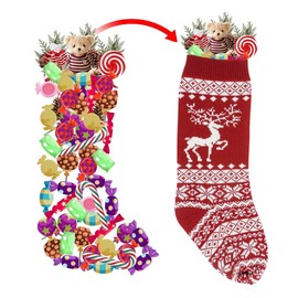 46CM Knit Christmas Stocking 18inch Reindeer Knitted Xmas Stocking Boot Xmas Ornaments Bag Traditional Hanging Bags for Family Holiday Party Decorations,2 Pack