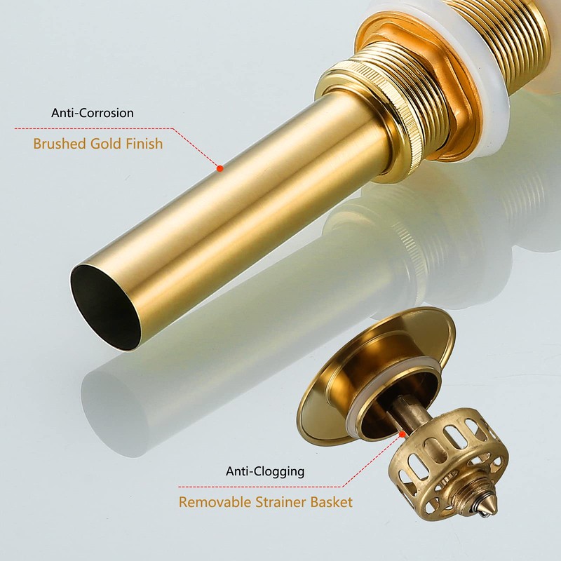 SWHYGER Bathroom Sink Drain Without Overflow Polished Gold,Bath Faucet Vessel