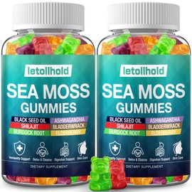 Sea Moss Gummies - Irish Sea Moss Gummies Advanced for Adults with Ashwagandha Bladderwrack & Burdock Root for Supports Immune，Energy - 60 Vegan Gummy,2PCS