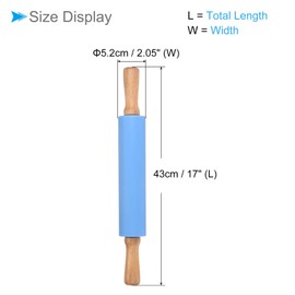 CoCud Silicone Rolling Pins, 17" Length, Silicone & Oak Non-Stick Ergonomic Wooden Handle Fondant Dough Roller Blue - (Applications: for Baking DIY Projects)