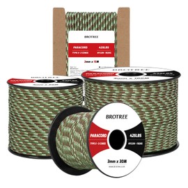 Brotree 3mm Paracord 425 100% Nylon 30M Rope 3 Strands Type II Parachute Cord for Outdoor, Craft, DIY - 192kg Breaking Load (Army Green Camo)