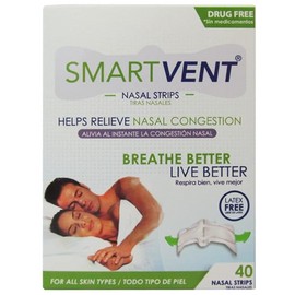 SMART VENT 40 Tiras Nasales que alivian al instante la congestión nasal sin medicamentos y libre de latex. Incluye 2 practicos estuches. Respira Bien, Vive Mejor