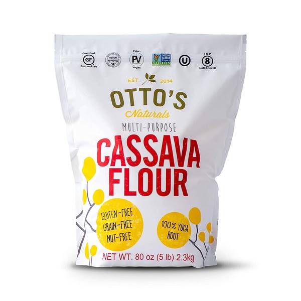 Otto's Naturals Cassava Flour - Gluten Free Flour, Grain-Free - Made From 100% Yuca Root - Certified Paleo & Non-GMO Verified All-Purpose Wheat Flour Substitute - 5 Lb. Bag