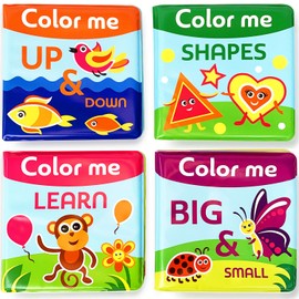 BabyBibi Color Me Bath Books Plus Crayons – Set of 4 Different Books – Includes 6 Washable Bath Crayons – Learn and Play Including Opposites and Shapes – Suitable for Ages 2+ Years.